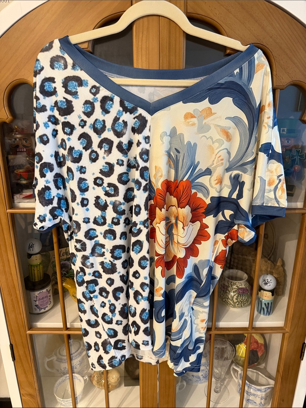 CherryBetty Blue Multi-Print V-Neck Women's Blouse